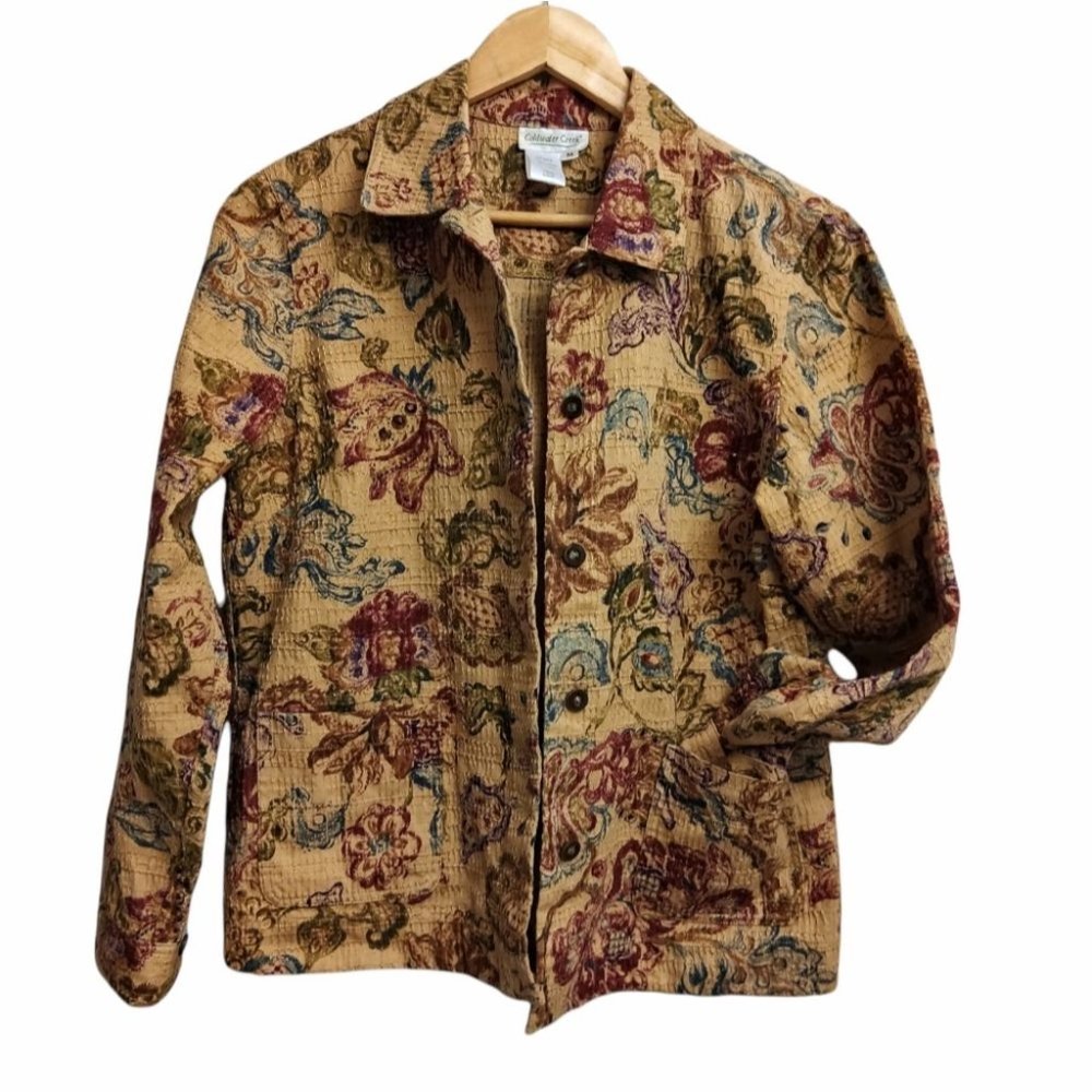 Vintage Coldwater Creek Paisley Print Floral Tan Button Cotton Jacket Medium